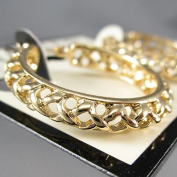 NAPIER Mod/Contemporary Gold Open Lattice Design Hoop Earrings**NEW! - Picture 2 of 3